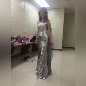 Johnathan Kayne Sequined Silver Gown